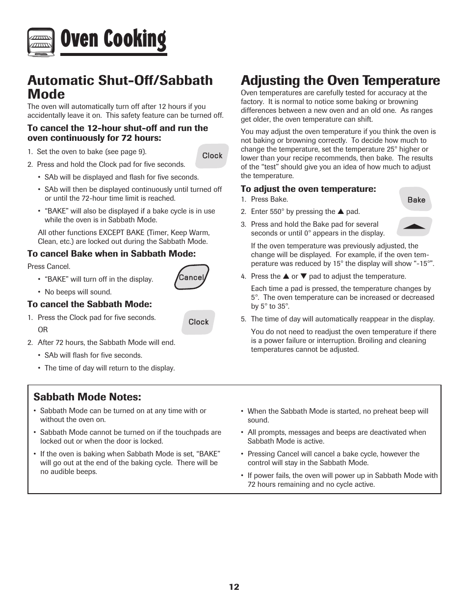 Oven cooking, Automatic shut-off/sabbath mode, Adjusting the oven temperature | Amana 8113P596-60 User Manual | Page 13 / 76