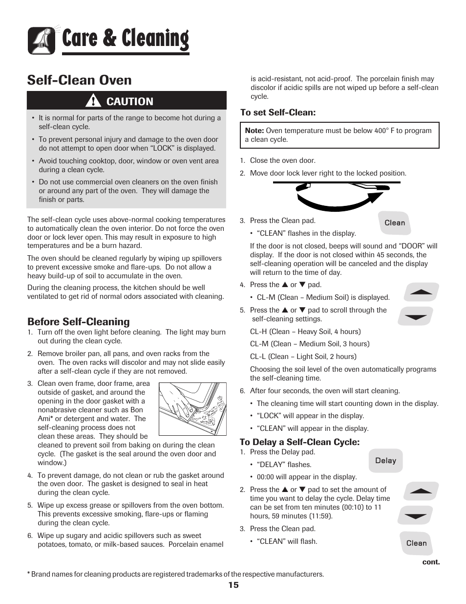 Care & cleaning, Self-clean oven, Caution | Before self-cleaning | Amana 8113P596-60 User Manual | Page 16 / 76