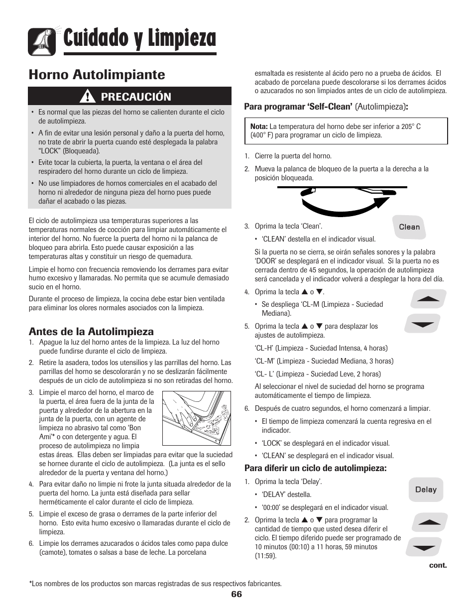 Cuidado y limpieza, Horno autolimpiante, Precaución | Antes de la autolimpieza | Amana 8113P596-60 User Manual | Page 67 / 76