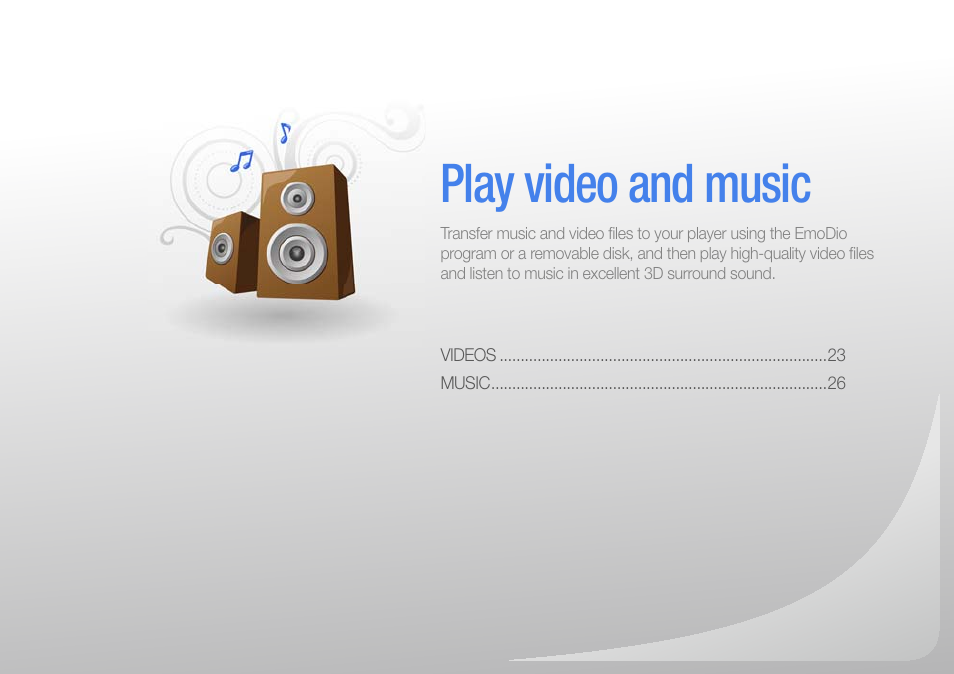 Play video and music | Samsung YP-R0JCS-XAA User Manual | Page 24 / 65