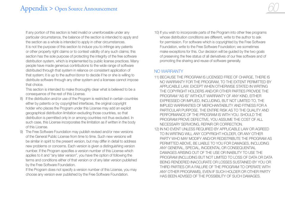 Appendix, Open source announcement | Samsung YP-R0JCS-XAA User Manual | Page 62 / 65