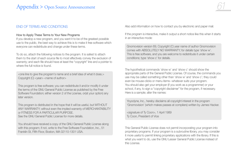 Appendix, Open source announcement | Samsung YP-R0JCS-XAA User Manual | Page 63 / 65