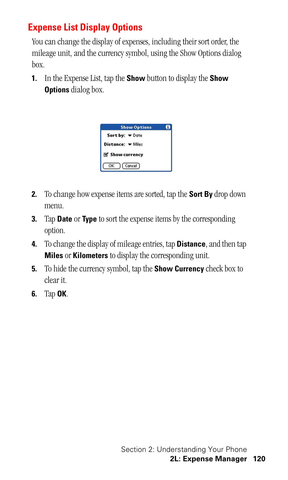 Expense list display options | Samsung SPH-I500SS-XAR User Manual | Page 123 / 218