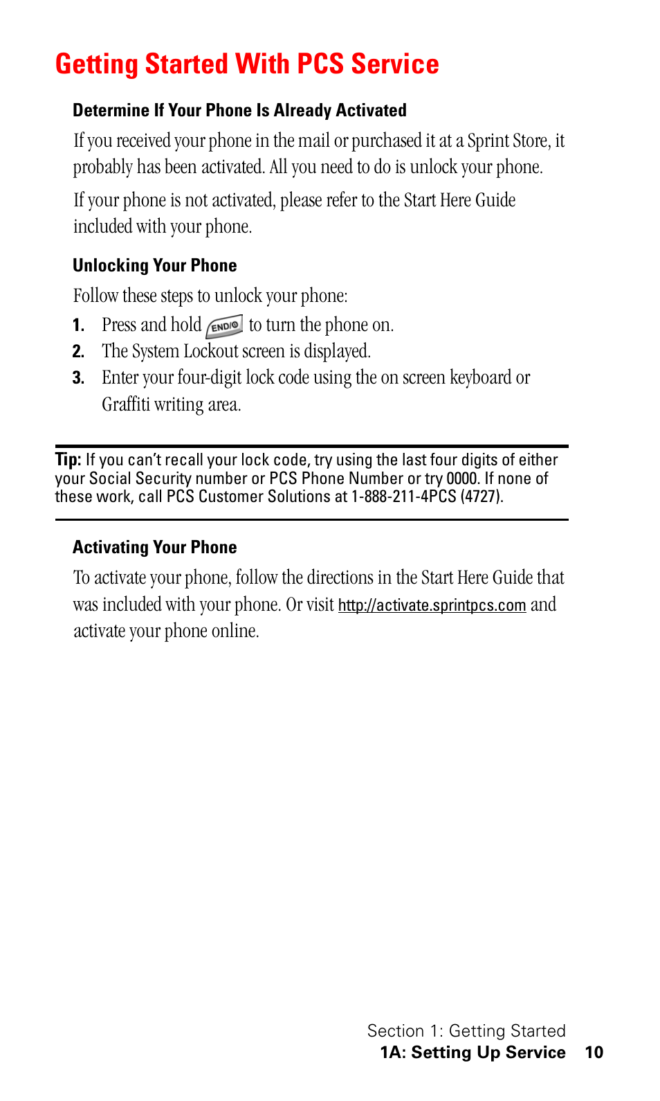 Getting started with pcs service, Determine if your phone is already activated, Unlocking your phone | Activating your phone | Samsung SPH-I500SS-XAR User Manual | Page 13 / 218