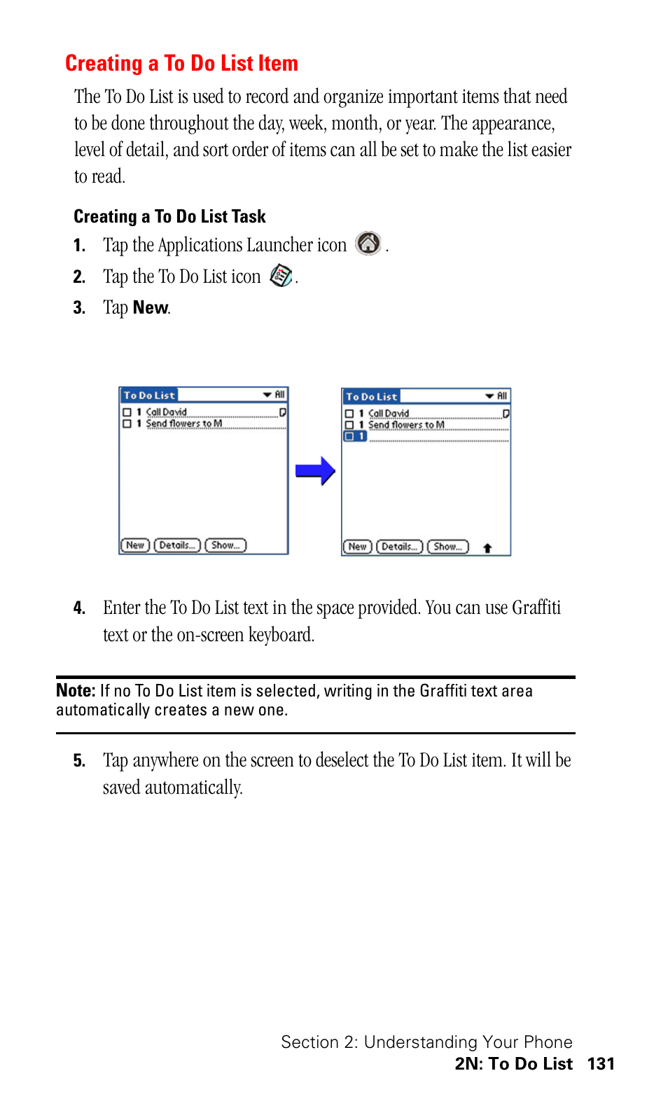 Creating a to do list item, Creating a to do list task | Samsung SPH-I500SS-XAR User Manual | Page 134 / 218
