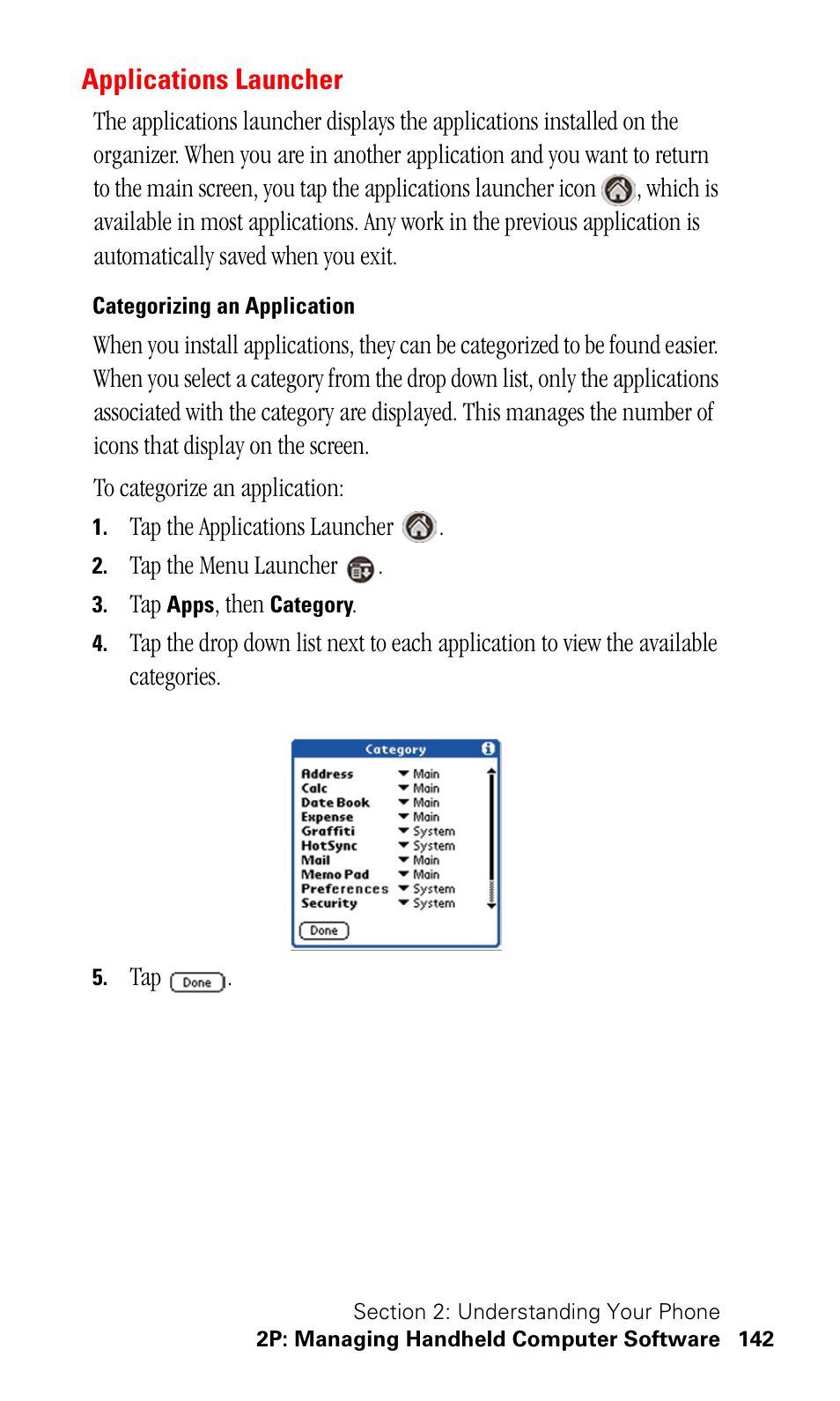 Applications launcher, Categorizing an application | Samsung SPH-I500SS-XAR User Manual | Page 145 / 218