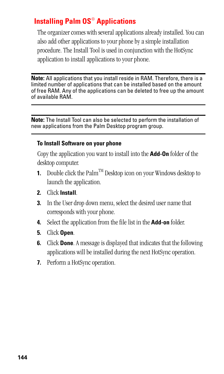 Installing palm os® applications, To install software on your phone, Installing palm os | Applications | Samsung SPH-I500SS-XAR User Manual | Page 147 / 218