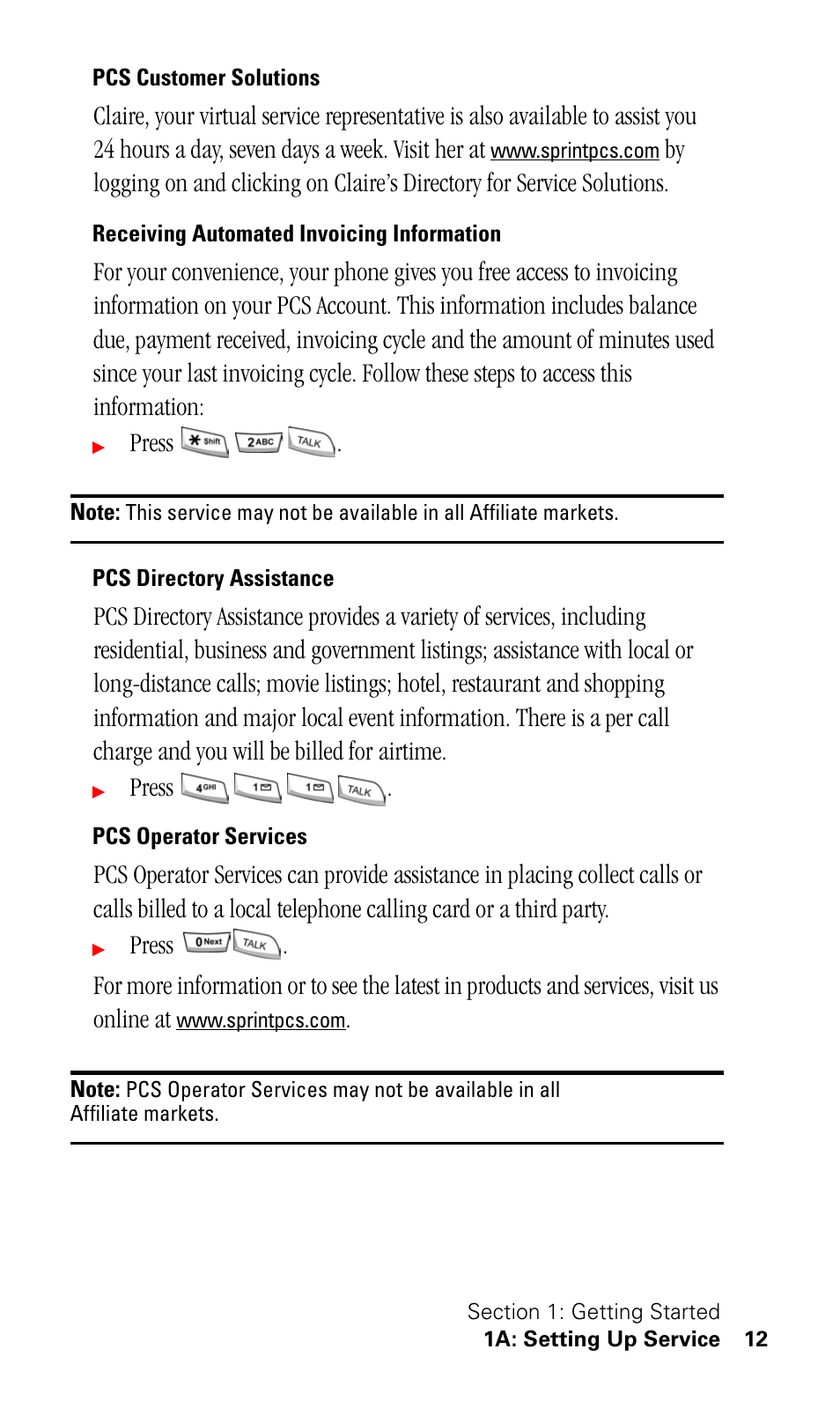 Pcs customer solutions, Receiving automated invoicing information, Pcs directory assistance | Pcs operator services, Press | Samsung SPH-I500SS-XAR User Manual | Page 15 / 218