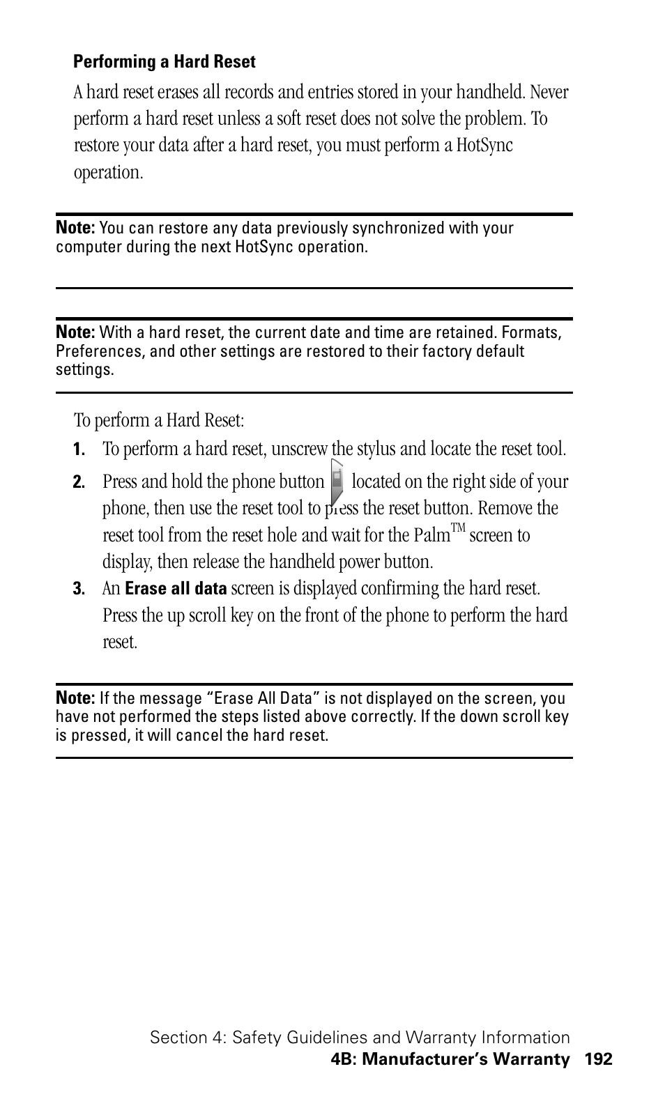 Performing a hard reset | Samsung SPH-I500SS-XAR User Manual | Page 195 / 218