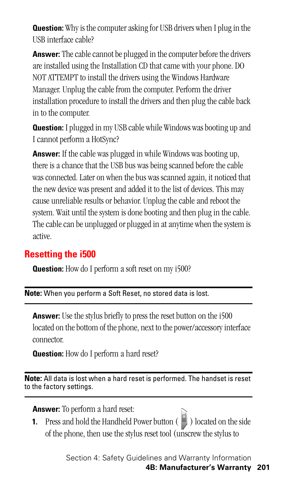 Resetting the i500 | Samsung SPH-I500SS-XAR User Manual | Page 204 / 218
