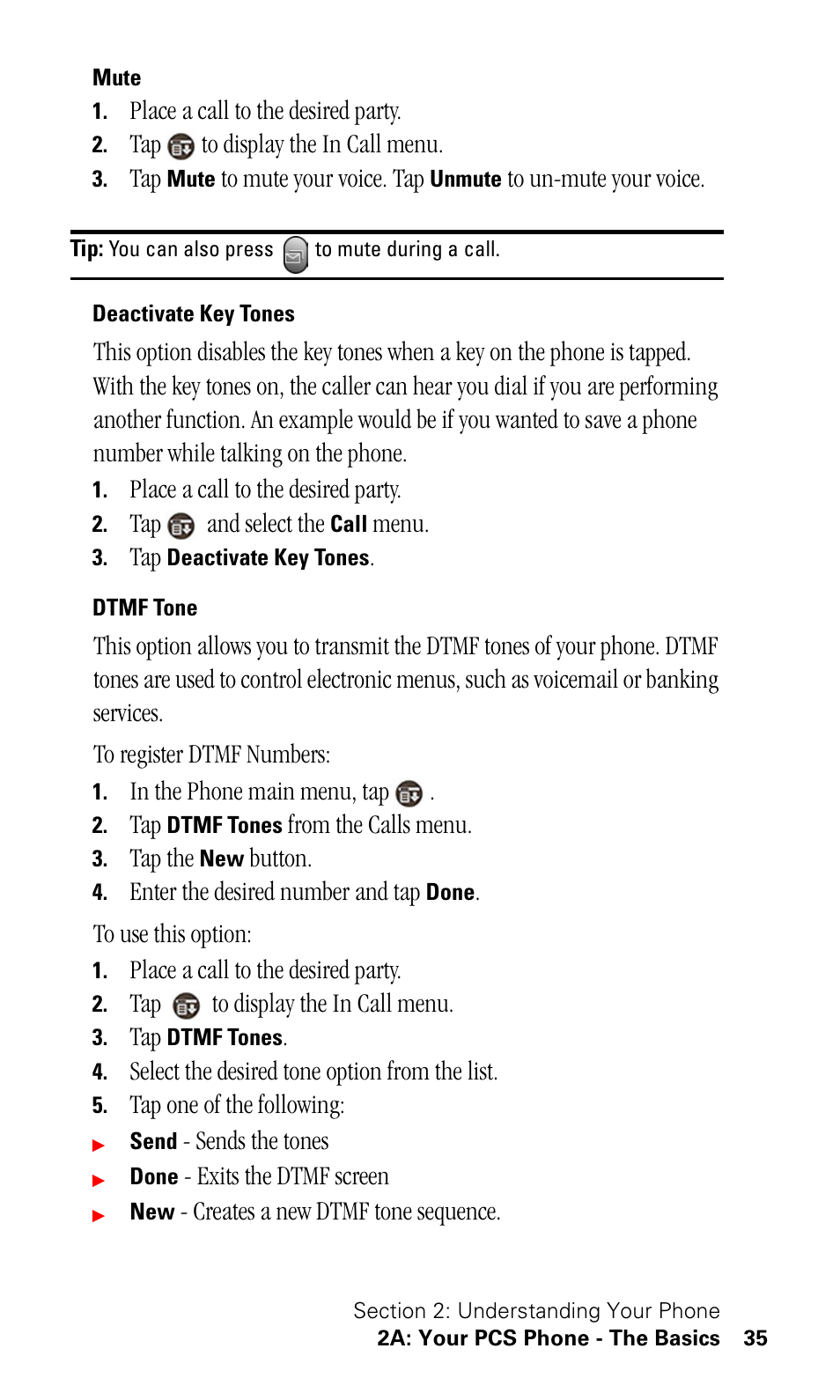 Mute, Deactivate key tones, Dtmf tone | Samsung SPH-I500SS-XAR User Manual | Page 38 / 218