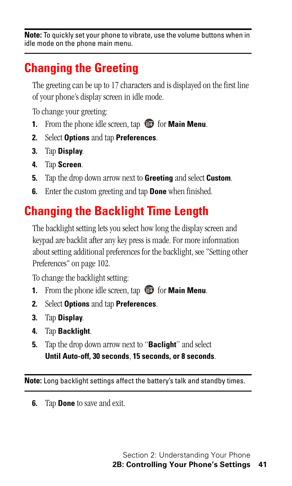 Changing the greeting, Changing the backlight time length | Samsung SPH-I500SS-XAR User Manual | Page 44 / 218