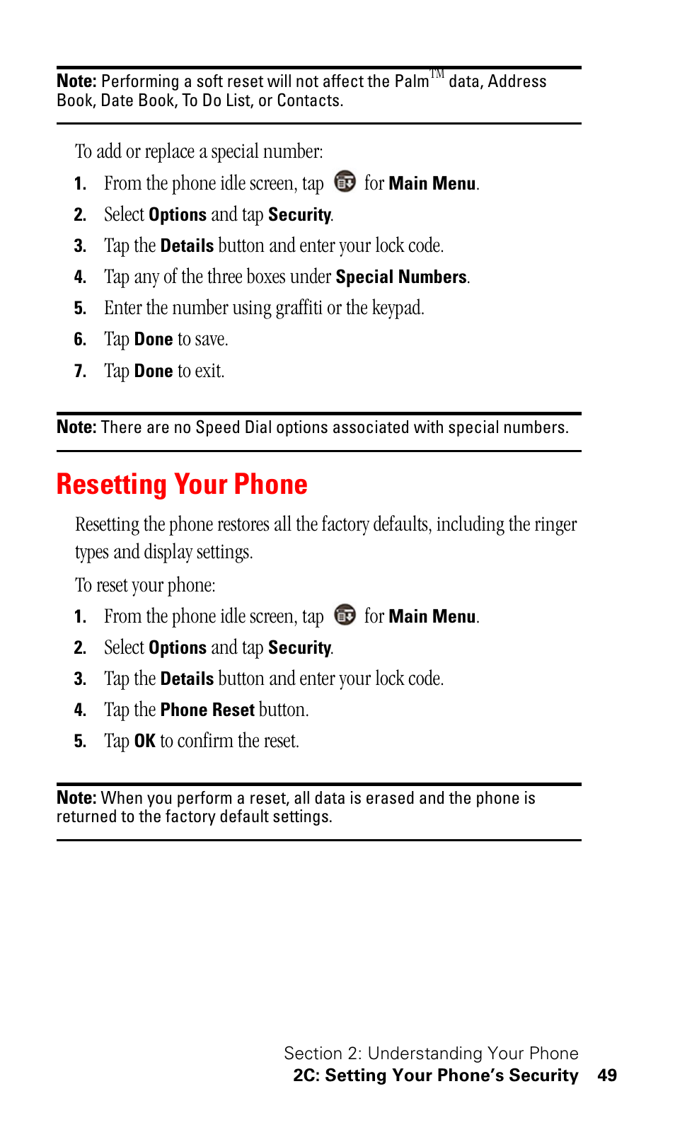 Resetting your phone | Samsung SPH-I500SS-XAR User Manual | Page 52 / 218