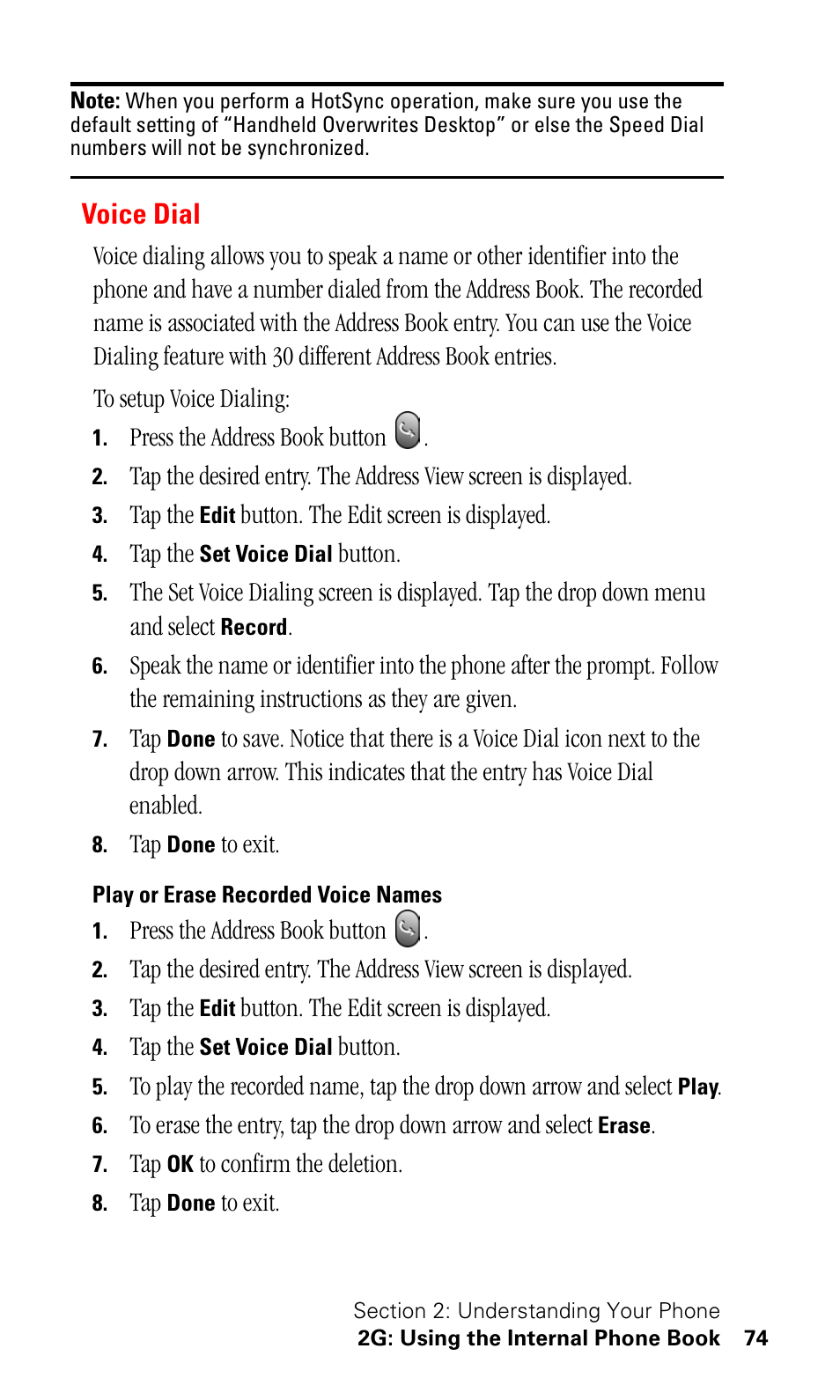 Voice dial, Play or erase recorded voice names | Samsung SPH-I500SS-XAR User Manual | Page 77 / 218