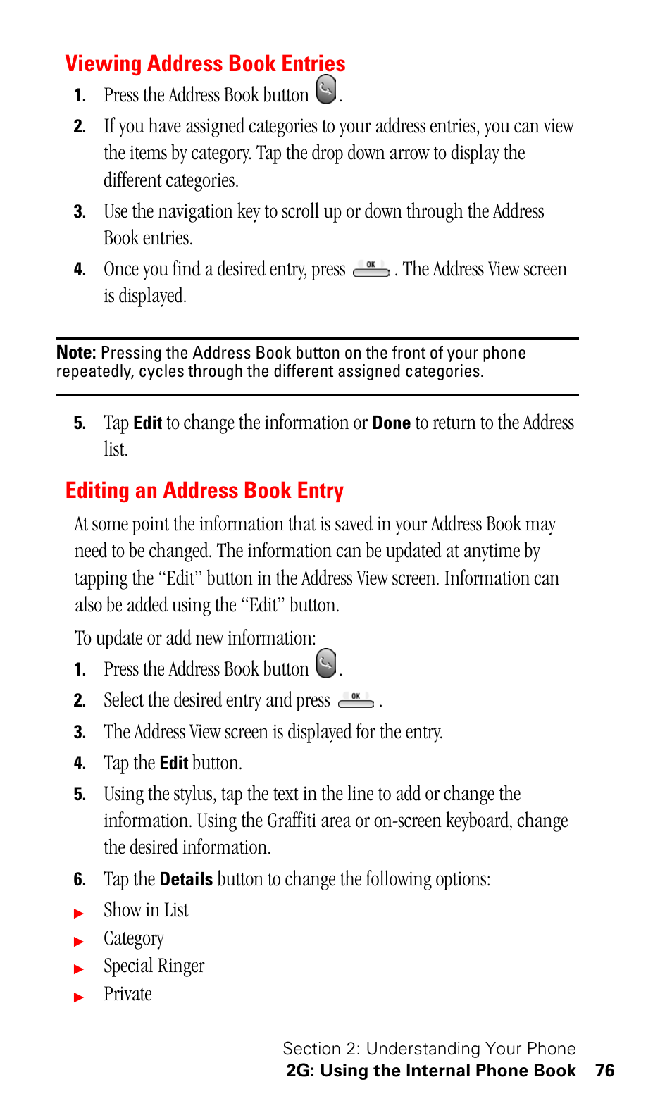 Viewing address book entries, Editing an address book entry | Samsung SPH-I500SS-XAR User Manual | Page 79 / 218