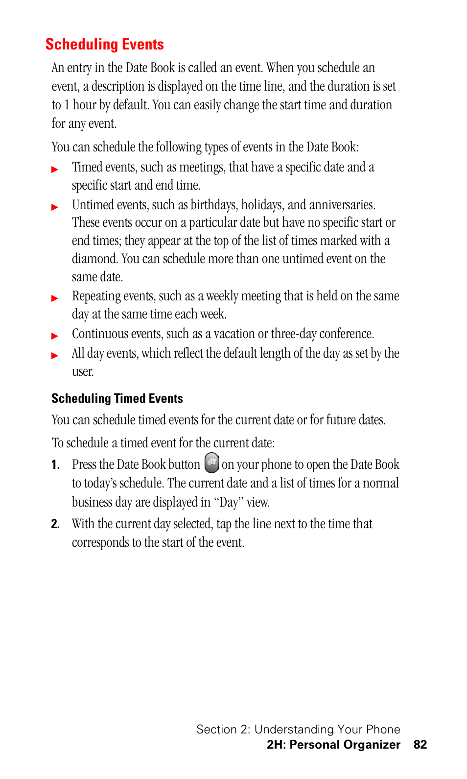 Scheduling events, Scheduling timed events | Samsung SPH-I500SS-XAR User Manual | Page 85 / 218