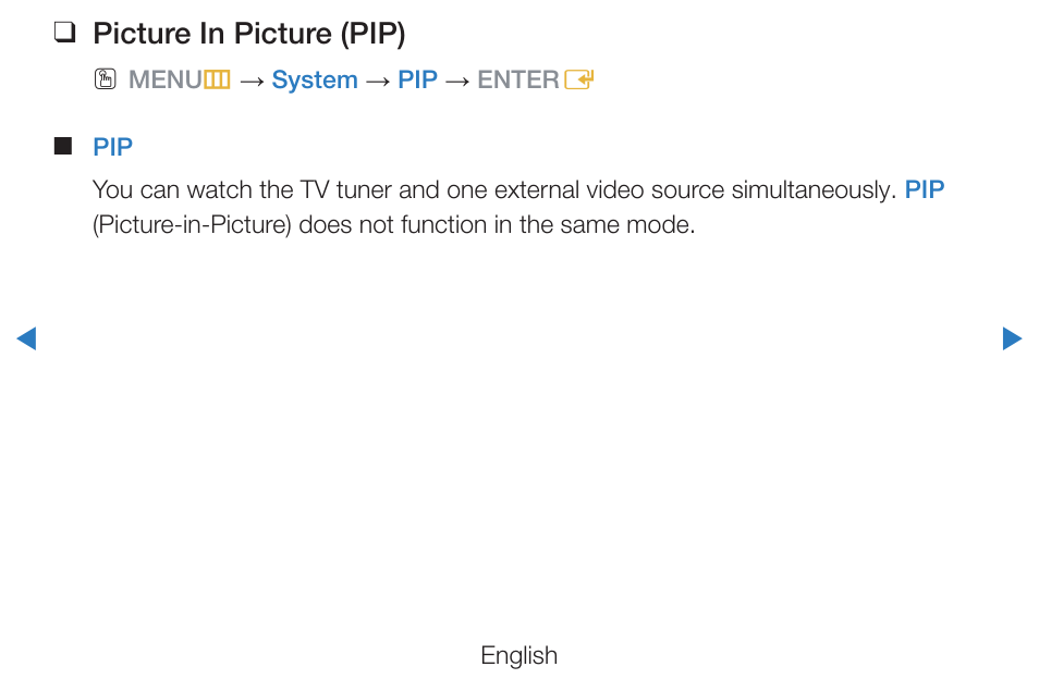 Picture in picture (pip) | Samsung PN51D490A1DXZA User Manual | Page 125 / 223