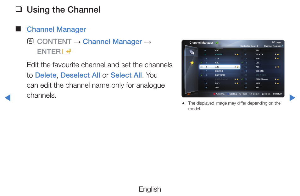 Using the channel, English, Channel manager | Samsung PN51D490A1DXZA User Manual | Page 14 / 223