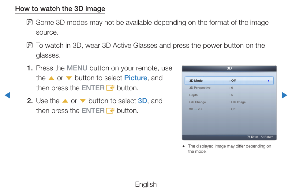 English how to watch the 3d image | Samsung PN51D490A1DXZA User Manual | Page 153 / 223