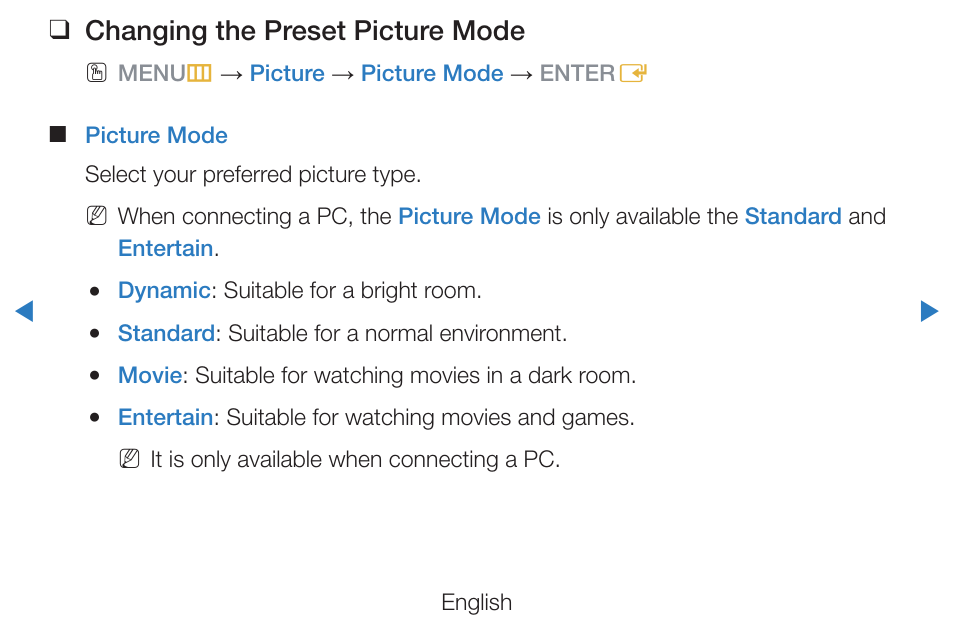 Basic features, Changing the preset picture mode | Samsung PN51D490A1DXZA User Manual | Page 49 / 223