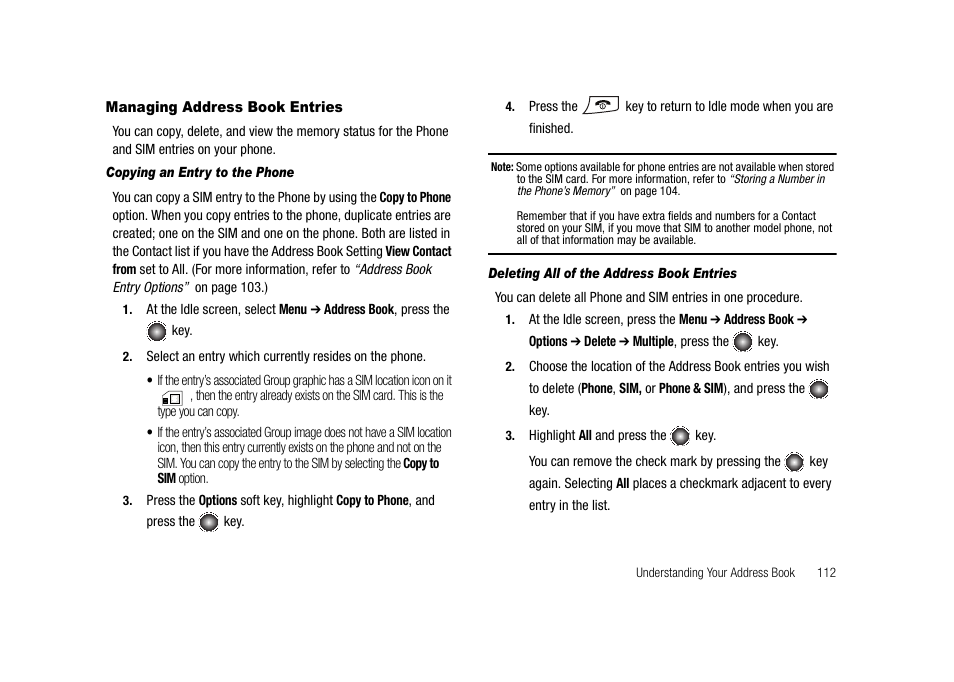 Managing address book entries | Samsung SGH-A827DKAATT User Manual | Page 115 / 164