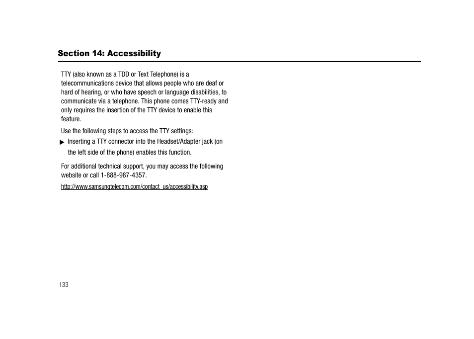 Section 14: accessibility | Samsung SGH-A827DKAATT User Manual | Page 136 / 164