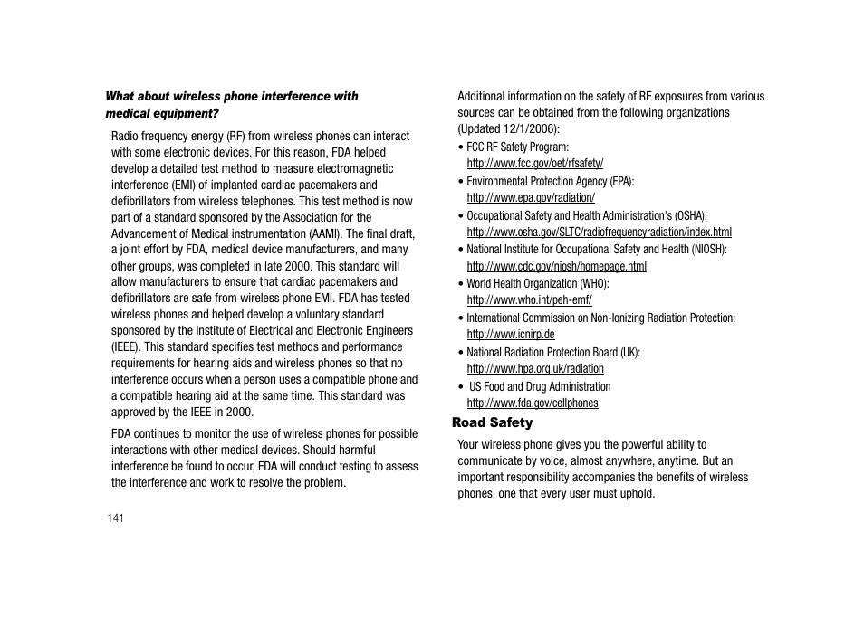 Road safety | Samsung SGH-A827DKAATT User Manual | Page 144 / 164