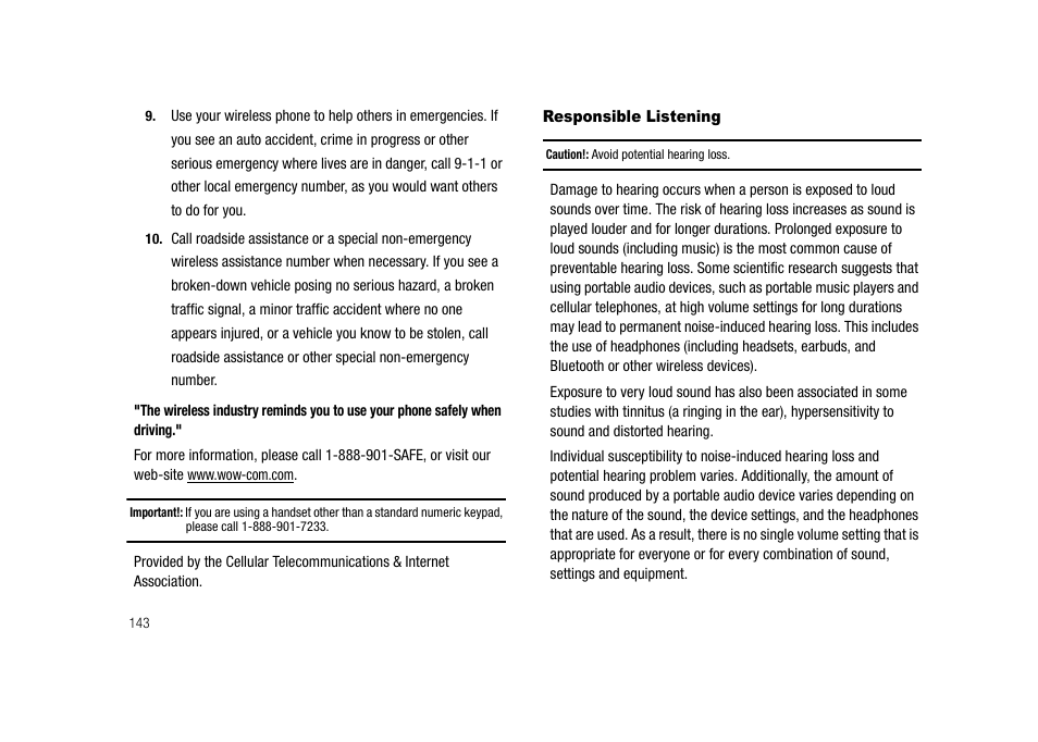 Responsible listening | Samsung SGH-A827DKAATT User Manual | Page 146 / 164