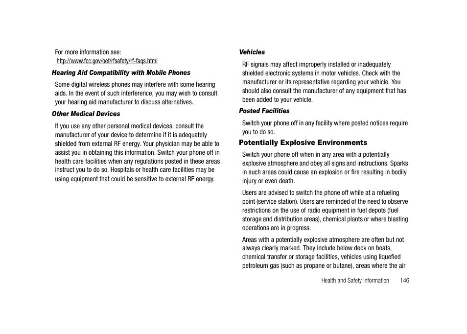 Potentially explosive environments | Samsung SGH-A827DKAATT User Manual | Page 149 / 164