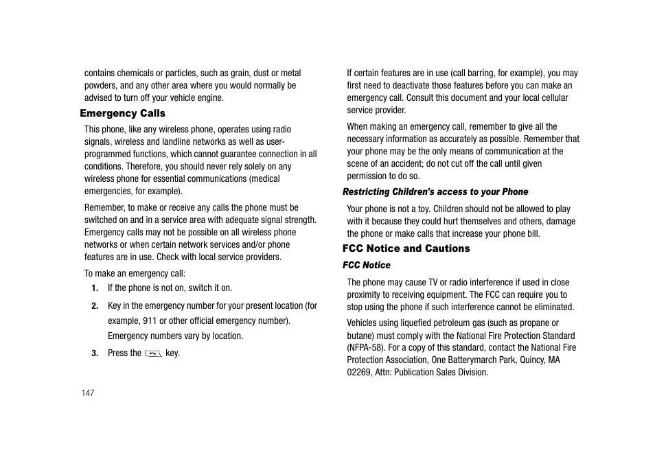Emergency calls fcc notice and cautions | Samsung SGH-A827DKAATT User Manual | Page 150 / 164