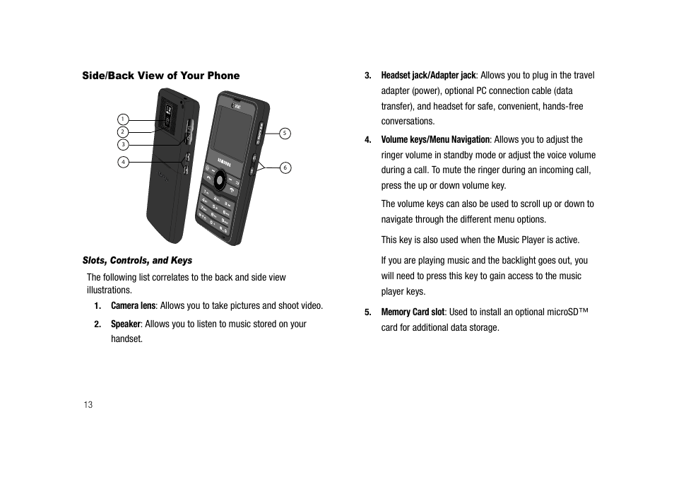 Side/back view of your phone | Samsung SGH-A827DKAATT User Manual | Page 16 / 164