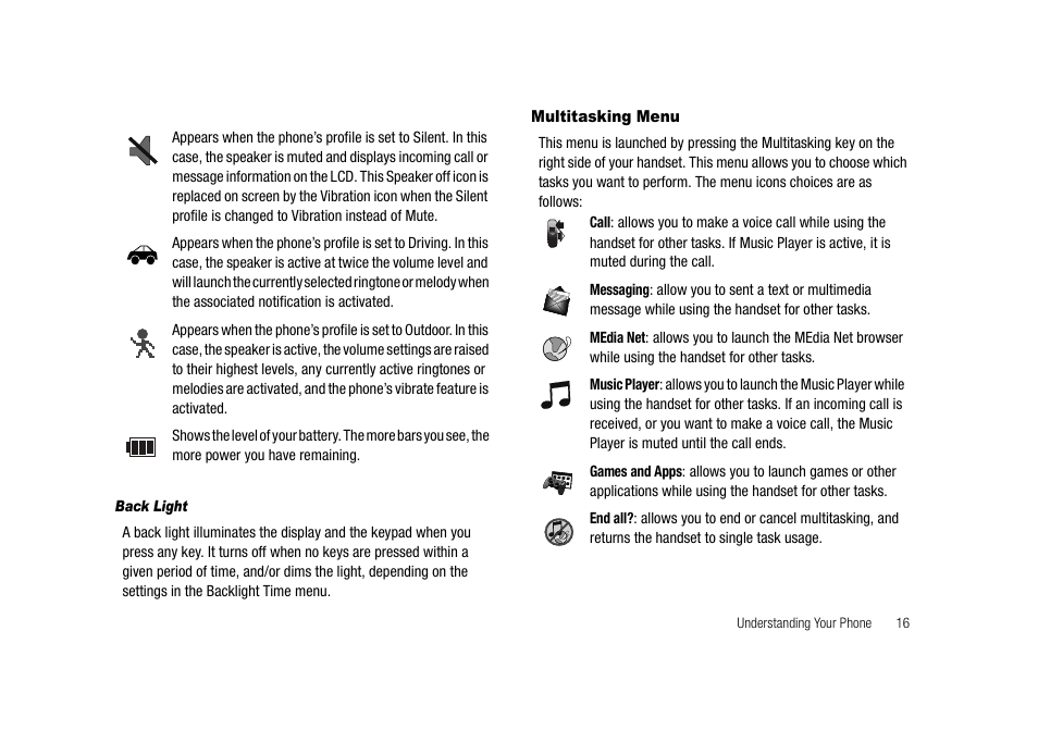 Multitasking menu | Samsung SGH-A827DKAATT User Manual | Page 19 / 164