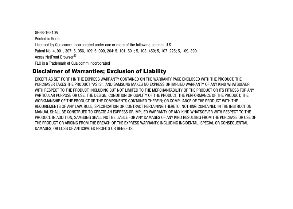 Disclaimer of warranties; exclusion of liability | Samsung SGH-A827DKAATT User Manual | Page 3 / 164