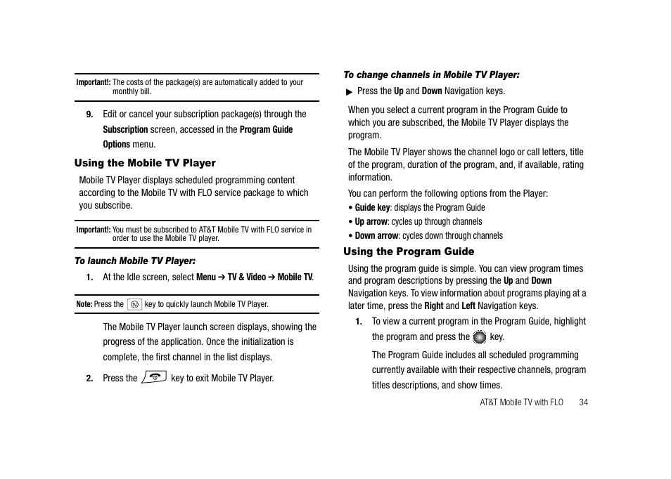 Using the mobile tv player using the program guide | Samsung SGH-A827DKAATT User Manual | Page 37 / 164