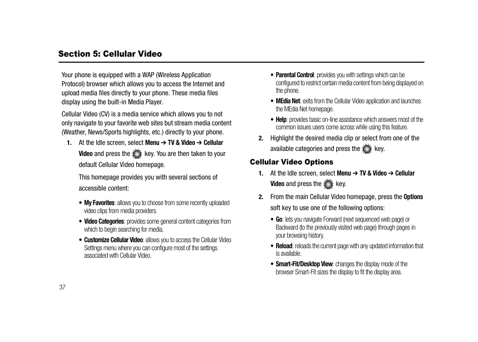 Section 5: cellular video, Cellular video options | Samsung SGH-A827DKAATT User Manual | Page 40 / 164