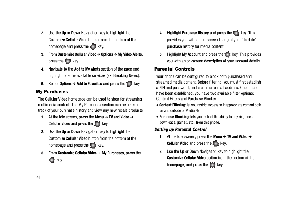 My purchases parental controls | Samsung SGH-A827DKAATT User Manual | Page 44 / 164