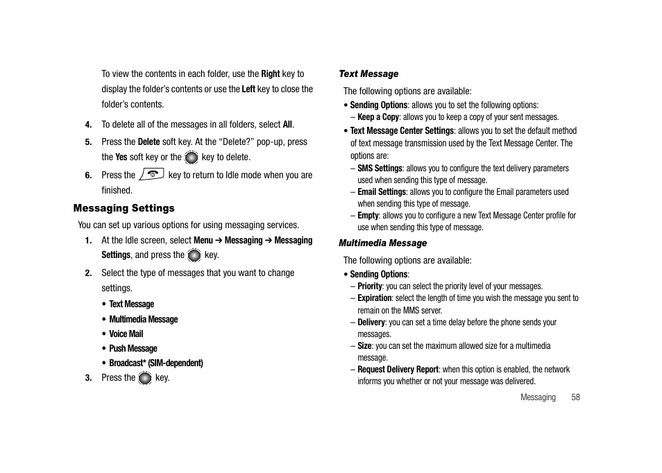 Messaging settings | Samsung SGH-A827DKAATT User Manual | Page 61 / 164