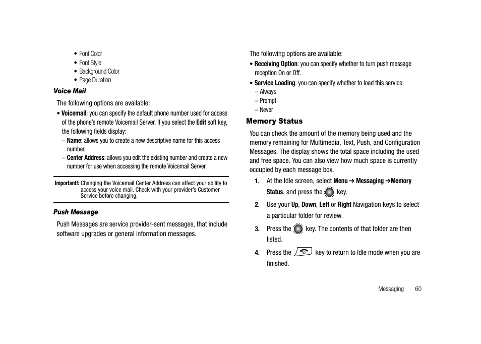 Memory status | Samsung SGH-A827DKAATT User Manual | Page 63 / 164