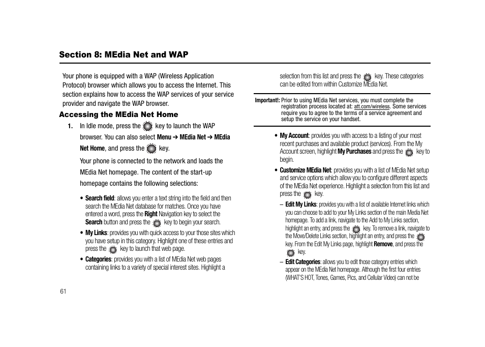 Section 8: media net and wap, Accessing the media net home | Samsung SGH-A827DKAATT User Manual | Page 64 / 164
