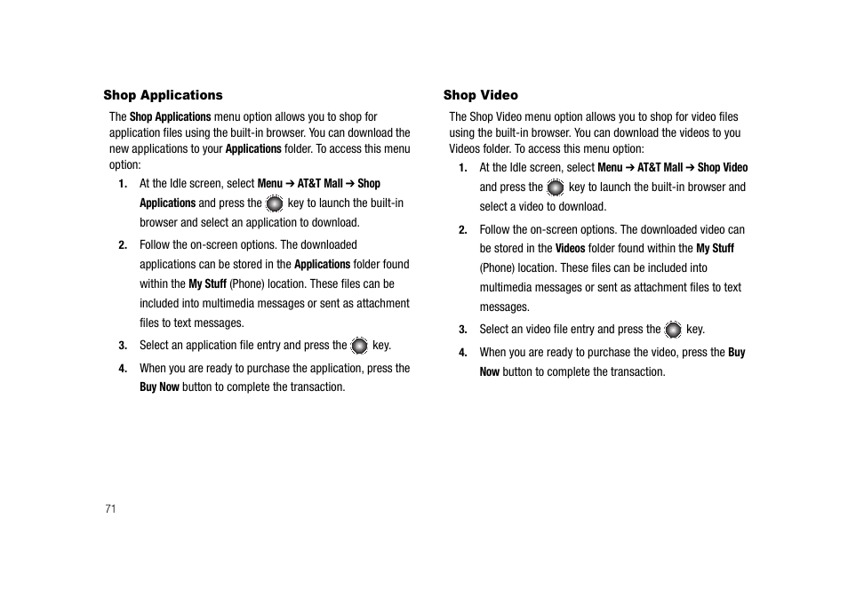 Shop applications shop video | Samsung SGH-A827DKAATT User Manual | Page 74 / 164