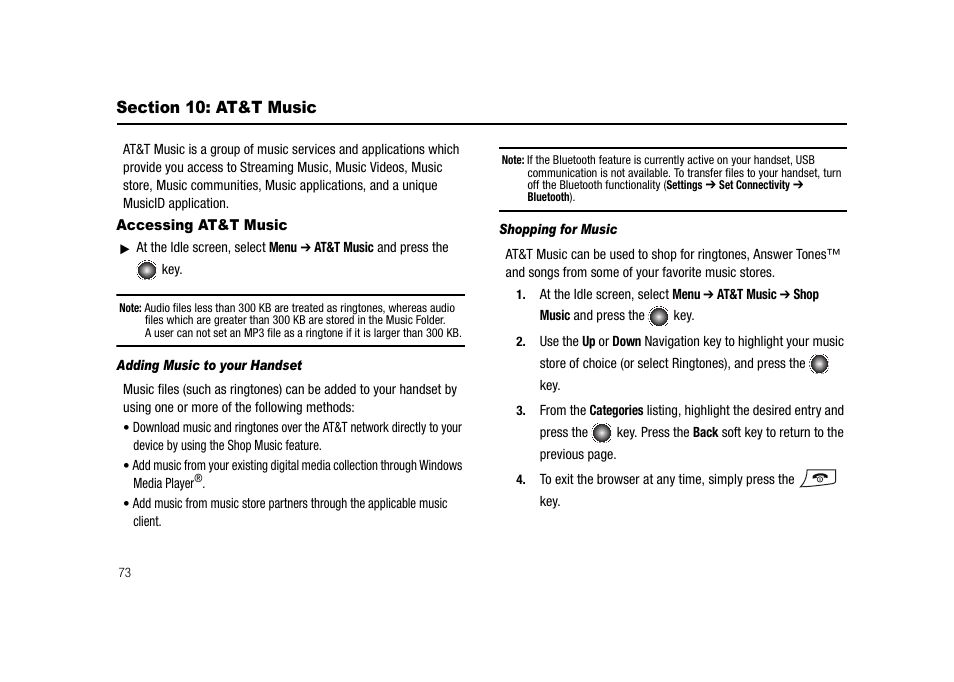 Section 10: at&t music, Accessing at&t music | Samsung SGH-A827DKAATT User Manual | Page 76 / 164
