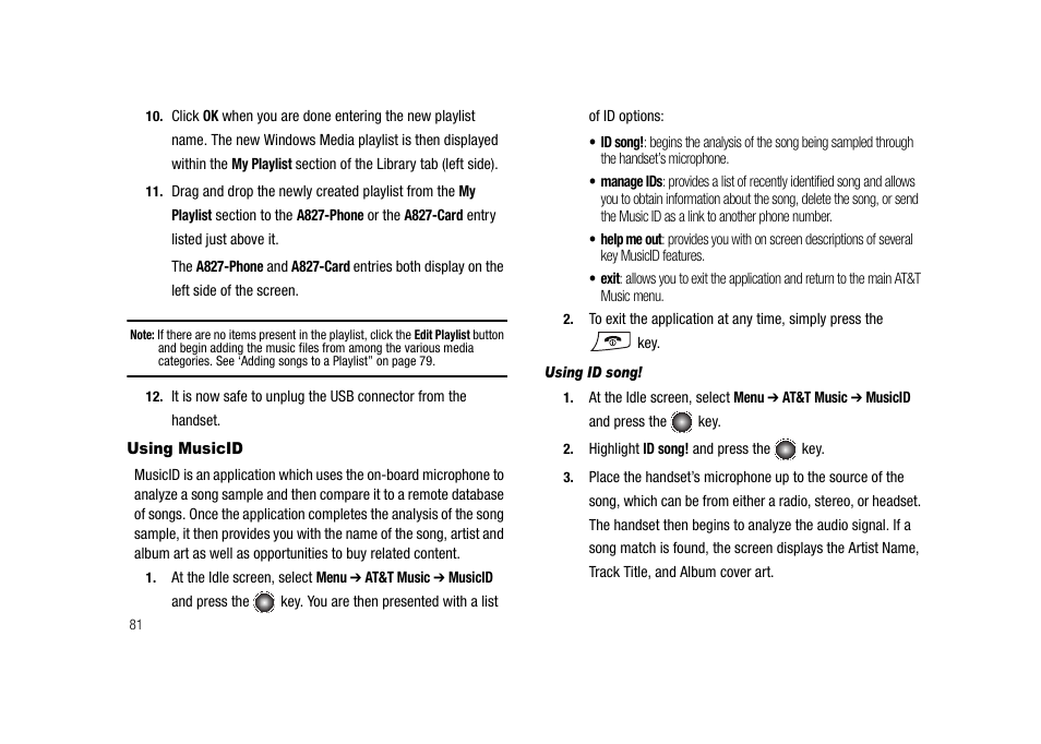 Using musicid | Samsung SGH-A827DKAATT User Manual | Page 84 / 164
