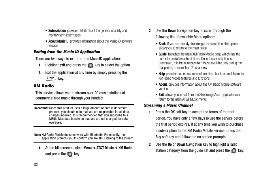 Xm radio | Samsung SGH-A827DKAATT User Manual | Page 86 / 164