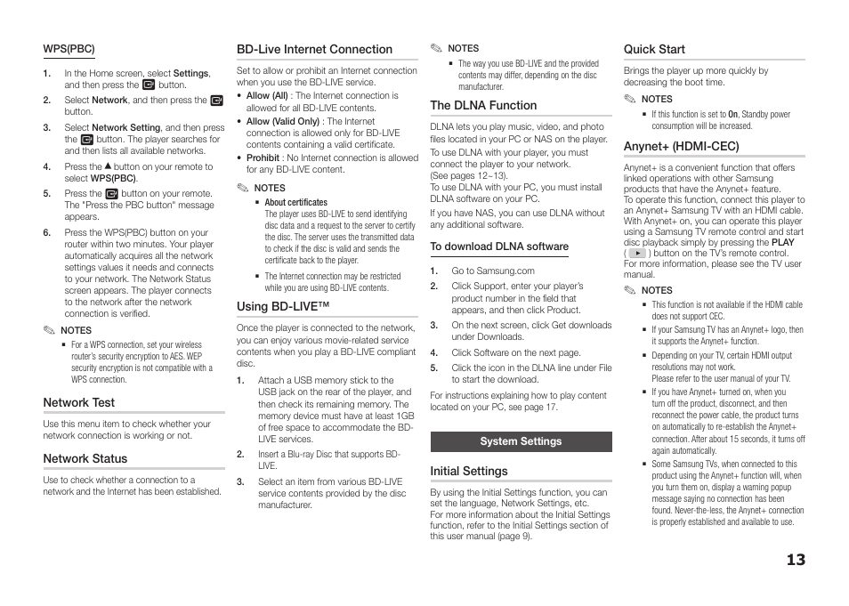 System settings | Samsung BD-FM57C-ZA User Manual | Page 13 / 24