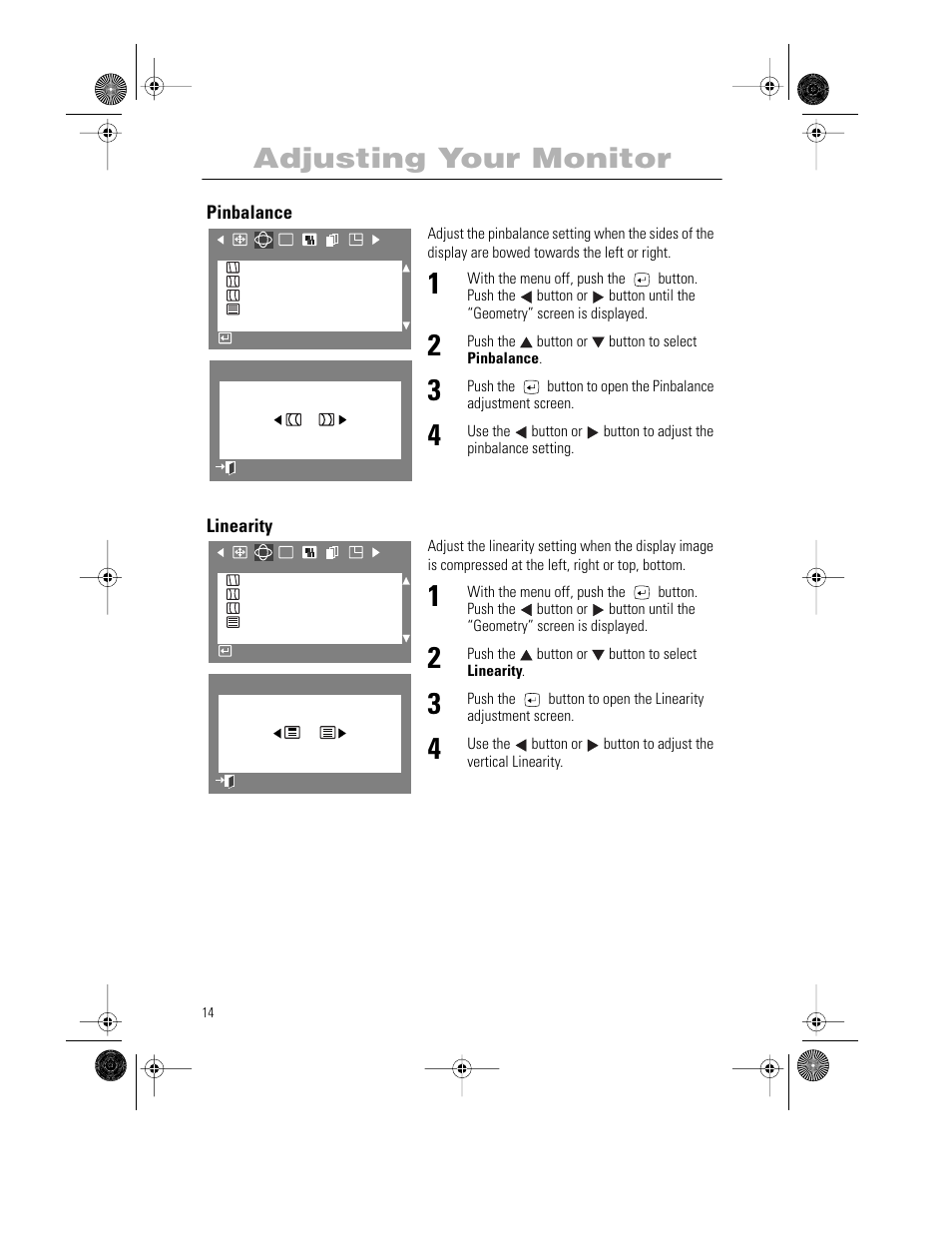 Adjusting your monitor | Samsung PG21LS9U-XAX User Manual | Page 16 / 29