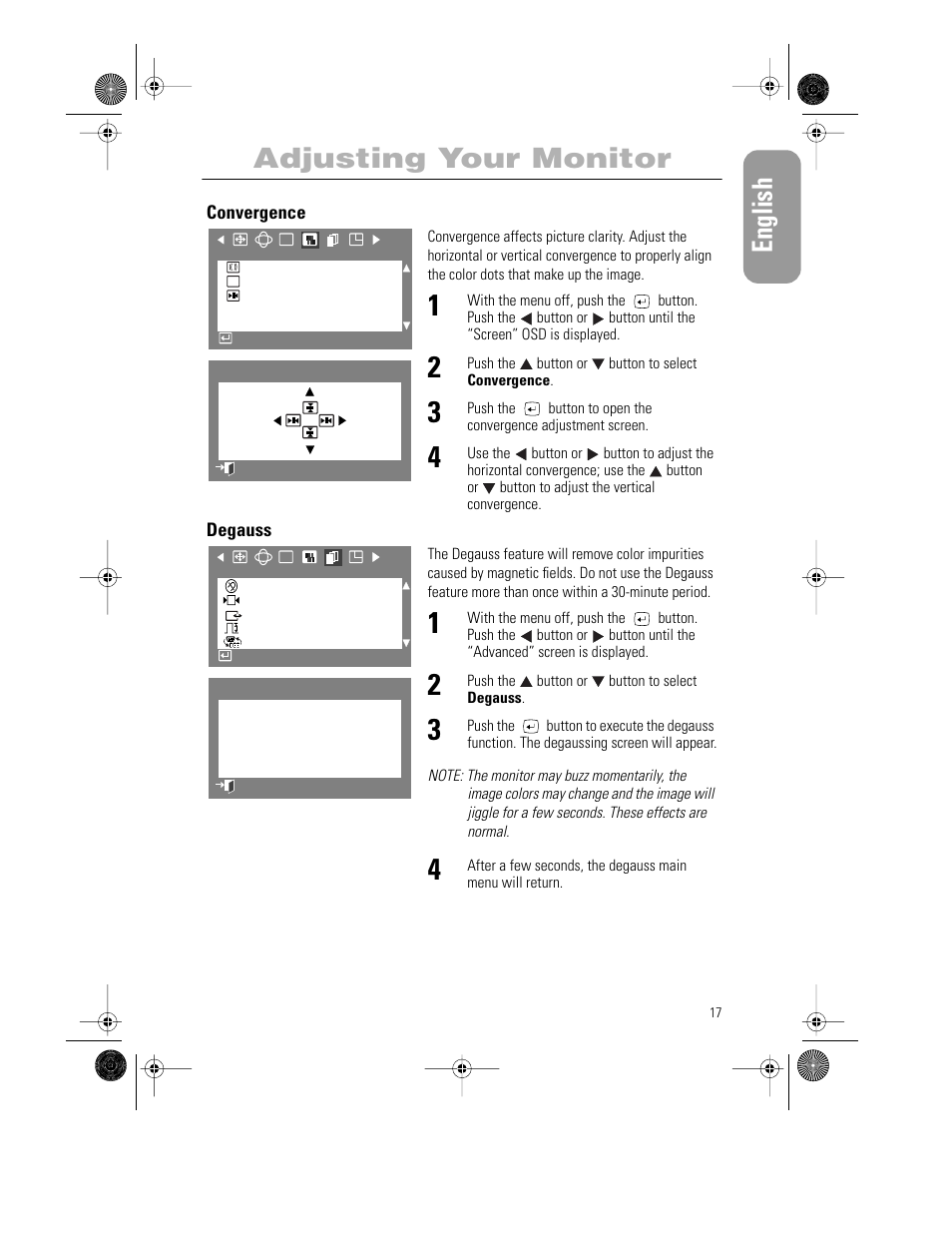 English, Adjusting your monitor | Samsung PG21LS9U-XAX User Manual | Page 19 / 29