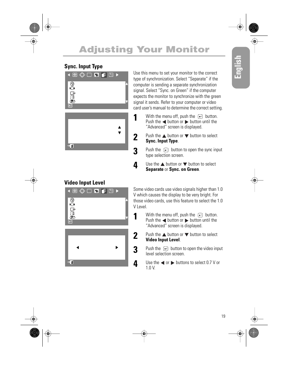English, Adjusting your monitor | Samsung PG21LS9U-XAX User Manual | Page 21 / 29