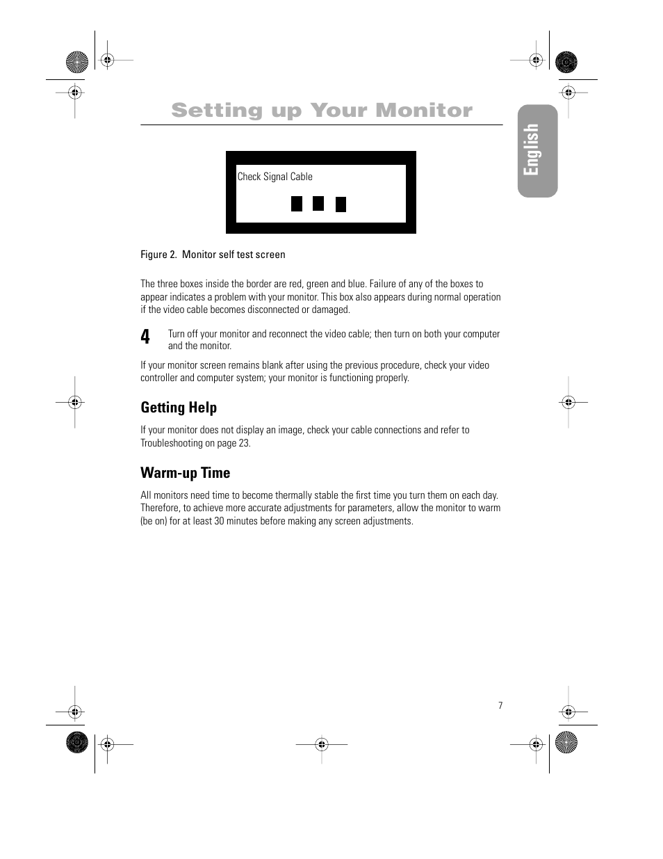 English, Setting up your monitor | Samsung PG21LS9U-XAX User Manual | Page 9 / 29