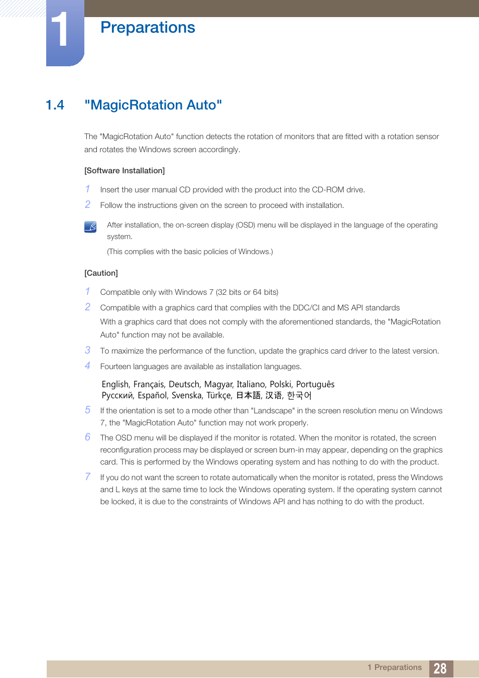 4 "magicrotation auto, Magicrotation auto, Preparations | Samsung LS27A850TS-ZA User Manual | Page 28 / 92