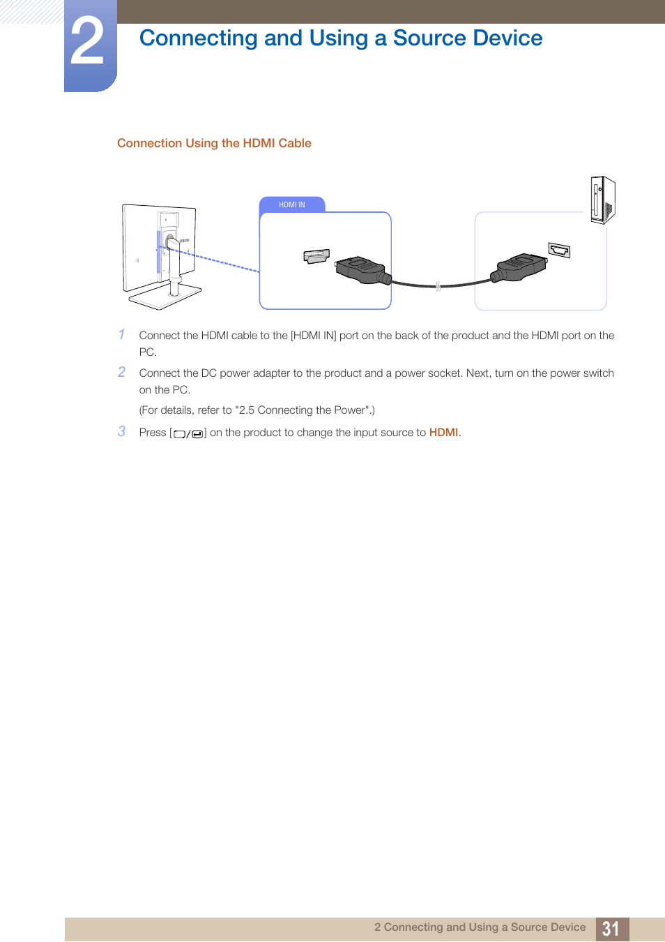 Connecting and using a source device | Samsung LS27A850TS-ZA User Manual | Page 31 / 92